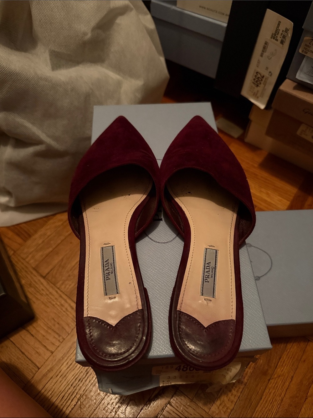 Prada Burgundy Suede Pointed-Toe Mules